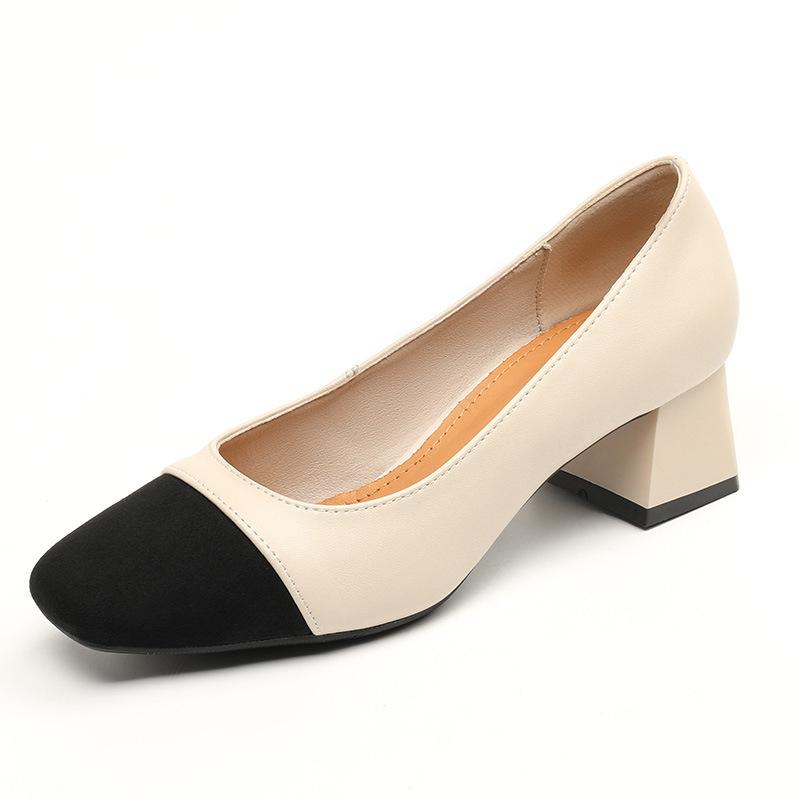 Весна 2024 года, новые женские туфли на низком каблуке большого размера 41-43, квадратный толстый каблук, одинарные туфли из натуральной кожи для женщин