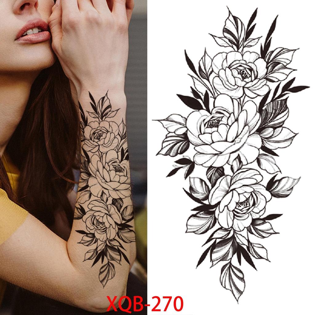 NEW 1 PC 210*114MM Cherry Blossom Fake Temporary Tattoo For Women Girl Watercolor Rose Flower Tattoos Flora Branch Chest Back Tatoo Paper Stickers