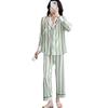 1011 new summer pajamas women's green striped ice and snow silk long-sleeved trousers thin suit Internet celebrity loungewear