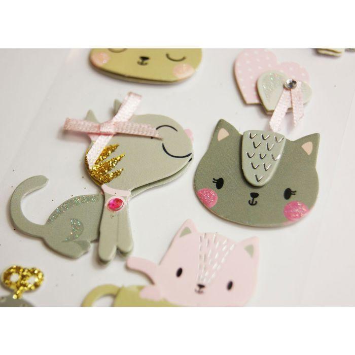 Glitter Embossed Stickers - Kittens and Textures