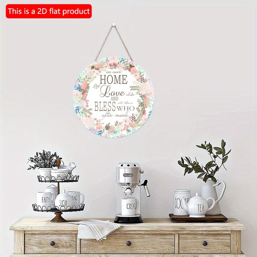2D Flat 20*20cm1pc Home Love and Bless Simple Artistic Style Pink Garland Round Hanging Wooden Home Decoration, Light Pink Beatiful Flowers Print Wood