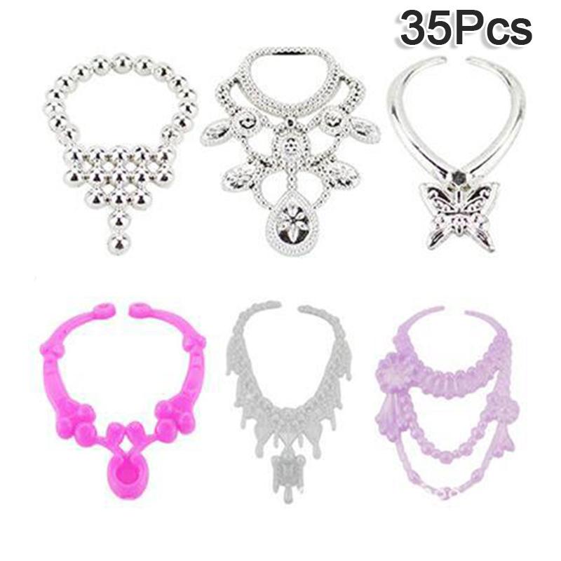 35 шт. Одежда для Барби, 12 шт. юбок + 12 пар туфель на высоком каблуке + 5 5 корон + 6 ожерелий