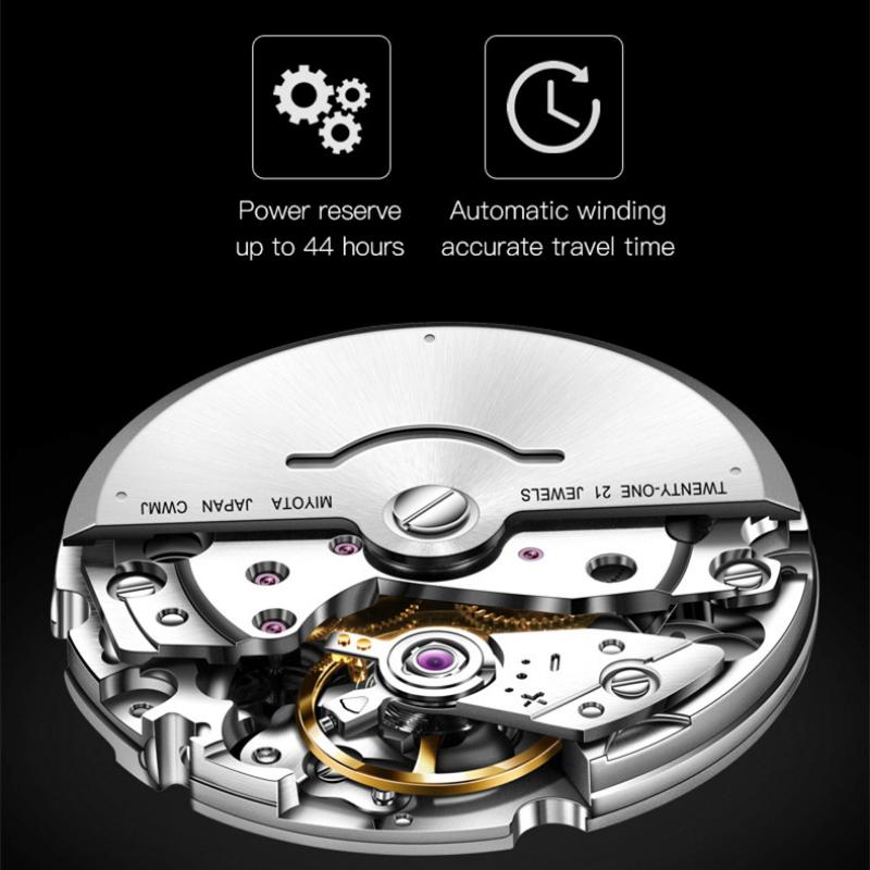 OUPINKE Новые мужские часы для бизнеса и отдыха, автоматические механические часы с двойным календарем, водонепроницаемые высококачественные часы с бриллиантами