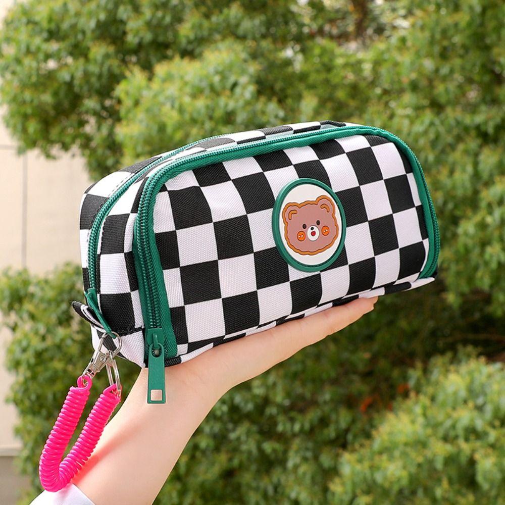 Checkerboard Pencil Bag Large Capacity Stationery Storage Bag Pen Case Pencil Case School Supplies