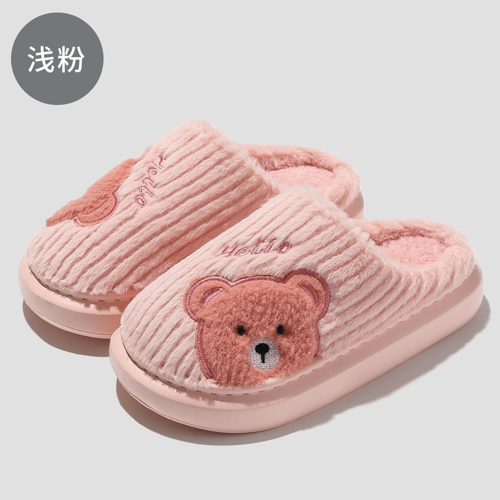 Толстоподошвенные хлопковые тапочки с мишками, осенне-зимние, парные, домашние, комнатные, плюшевые, теплые, с мягкой подошвой, нескользящие, хлопковые мопы