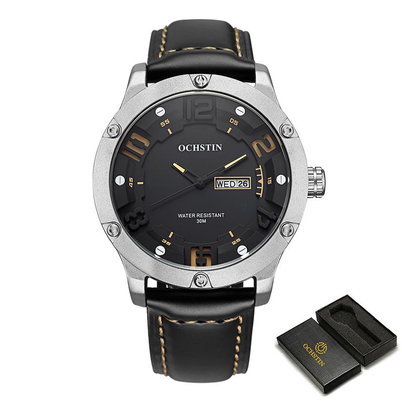 OCHSTIN Men's Watch Quartz Date Week Watches Waterproof Leather Nylon Strap Mens Wristwatches Army Sports Casual Male Clocks