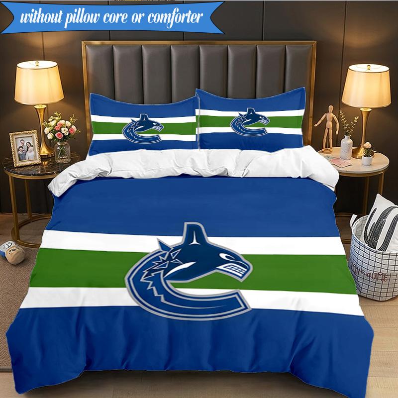3PCS Vancouver Canucks Bedding Set Duvet Cover Closure Includes 1 Duvet Cover & 2 Pillowcases for All Seasons Bedroom Decor Christmas Fan gifts