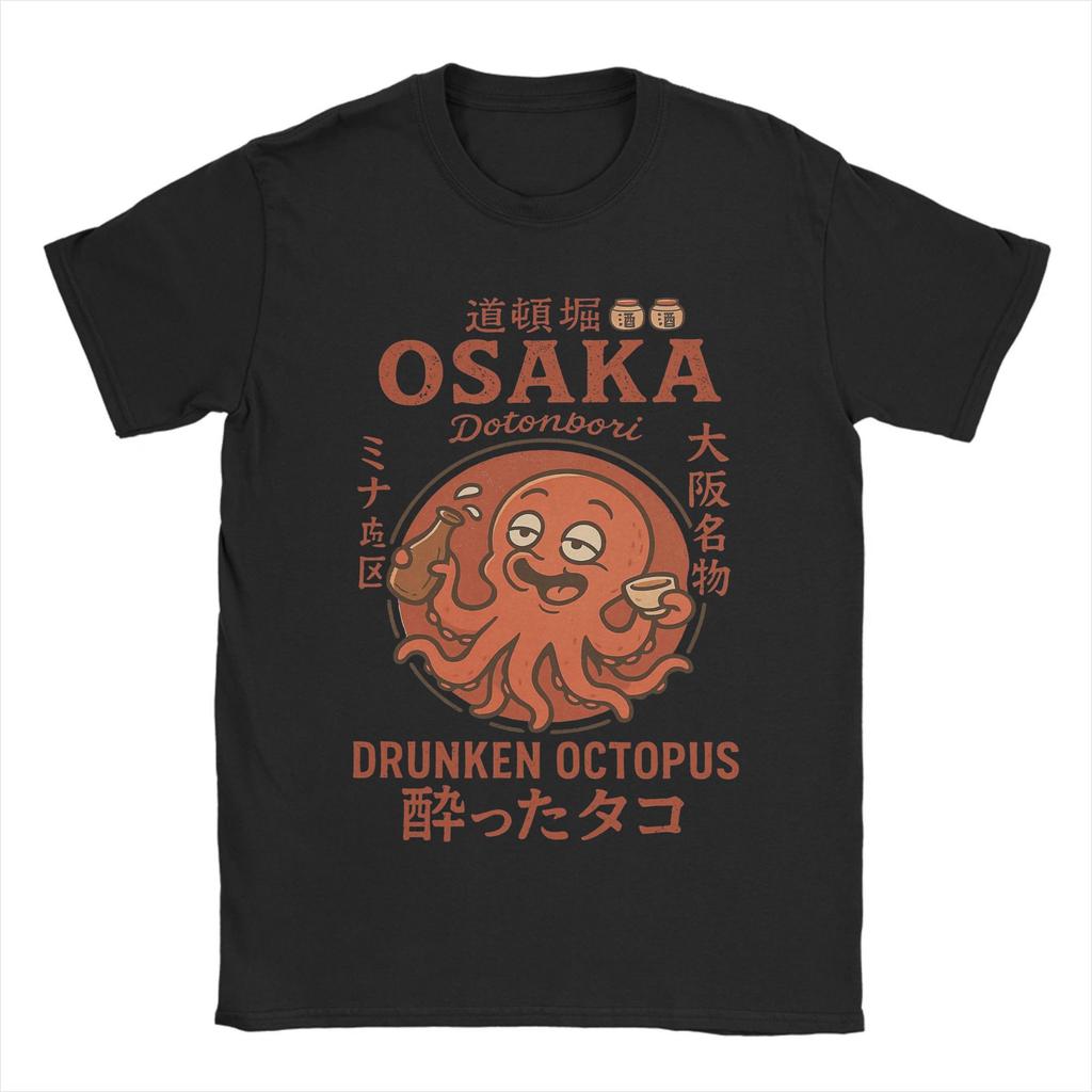 Винтажная футболка Osaka Dotonbori Пьяный Осьминог для мужчин Хлопковые футболки Японская футболка с коротким рукавом Дышащая и мягкая