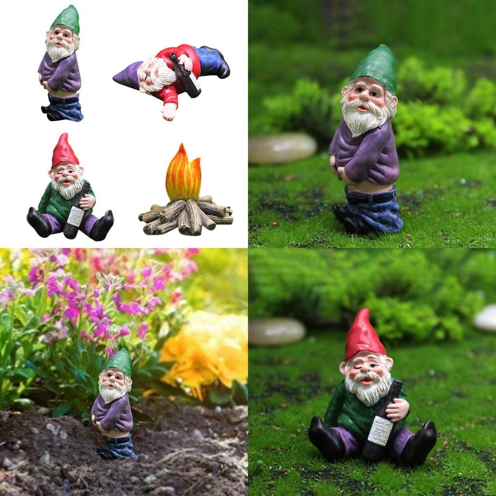 Set Of 4pcs Miniature Naughty Gnome Statues For Whimsical Garden Decor And Fun