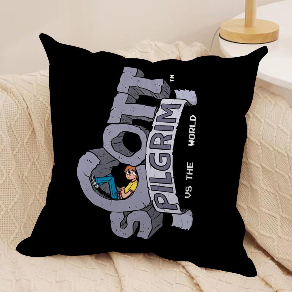 Cartoon S-Scott P-Pilgrim Cushion Cover Soft Plush Fabric Double-Sided Printed Sofa Cushion Cover for All Seasons Home DecorGift
