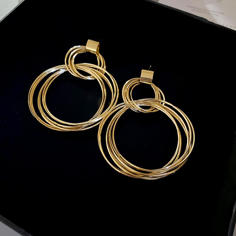 Серьги-подвески с геометрическим ажурным круглым кулоном 'Серебряная игла' в европейском и американском преувеличенном стиле для женщин.