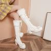 Осень-зима Новые модные женские сапоги до колена с бантом на толстом каблуке Теплые длинные сапоги Водонепроницаемая платформа Женская свадебная обувь в стиле Лолиты