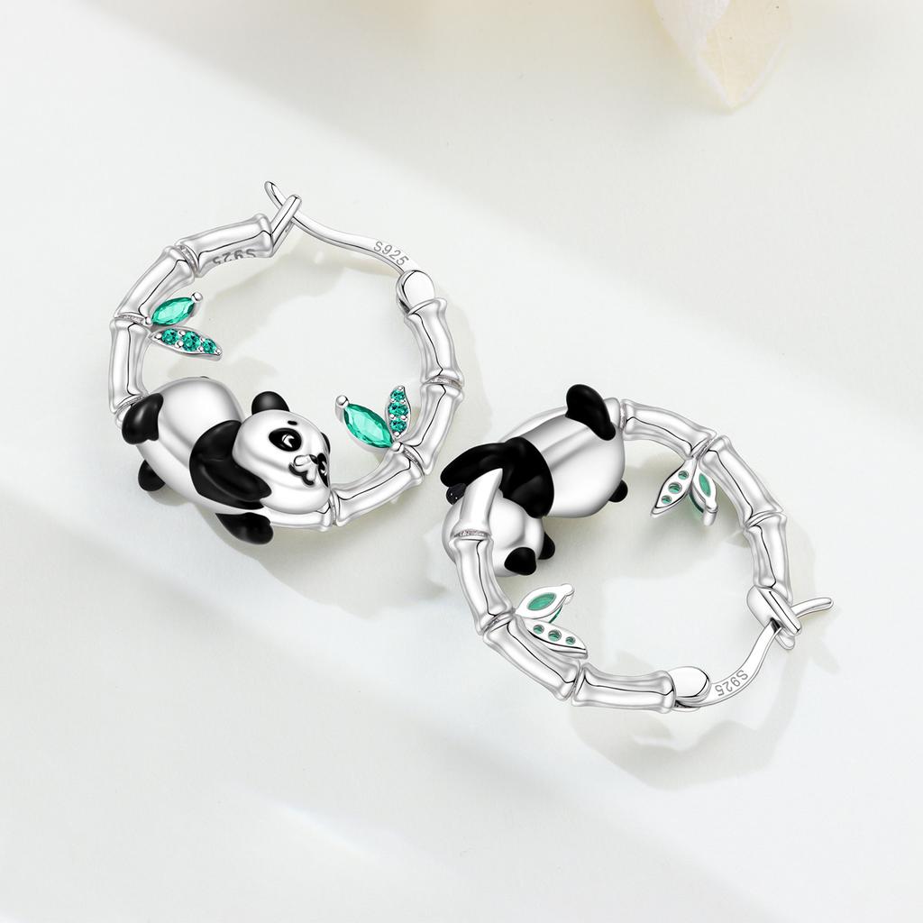 Orstarry S925 Silver Cute Panda Animals Earrings Hoop Earrings For Women Jewelry Party Trendy Gifts