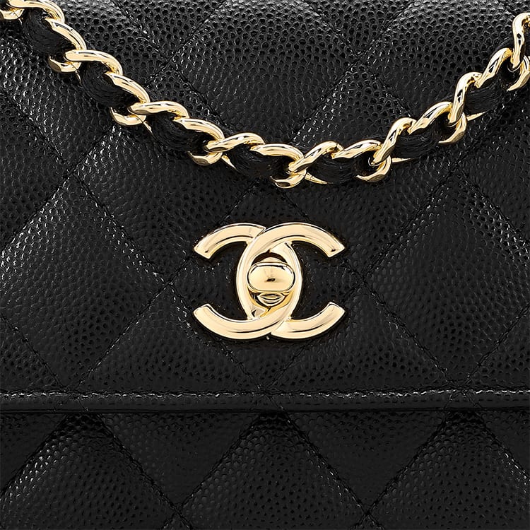 CHANEL WOC Litchi Grain Cow Leather Clutch Chain Bag Coin Purse Wallet Large Women's Black AP3318-B10712-94305