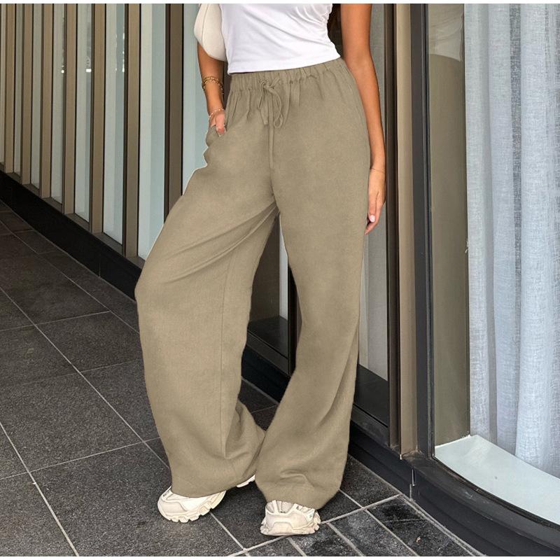 Повседневные базовые белые брюки женские мешковатые прямые брюки с заниженной талией однотонные тонкие льняные широкие брюки женские весенне-летние брюки