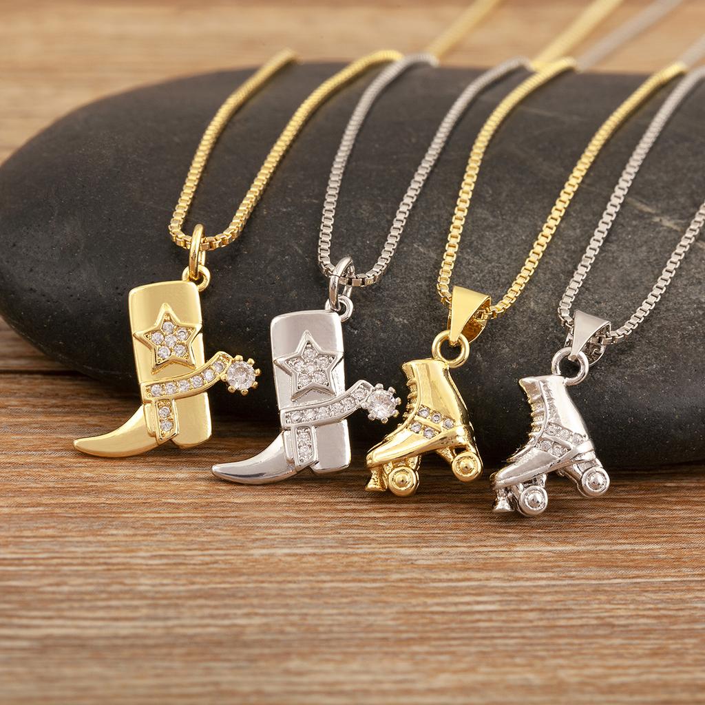 Nidin New Arrival Punk Boot Shape Zircon Pendant Necklace 3 Styles Choice For Female Male Trendy Personality Jewelry Party Gifts