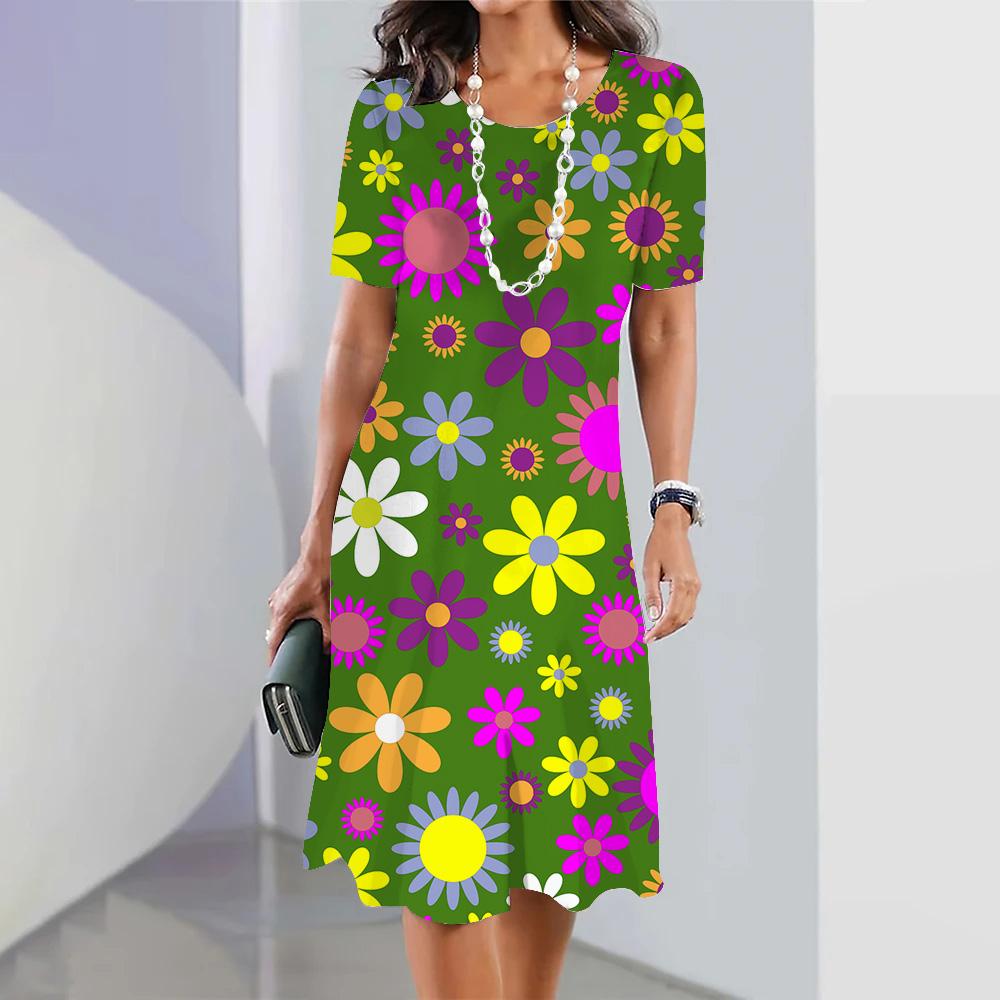 Летнее женское длинное платье с круглым вырезом, длинное платье для женщин, повседневное платье для отдыха на пляже с коротким рукавом, элегантное свободное платье