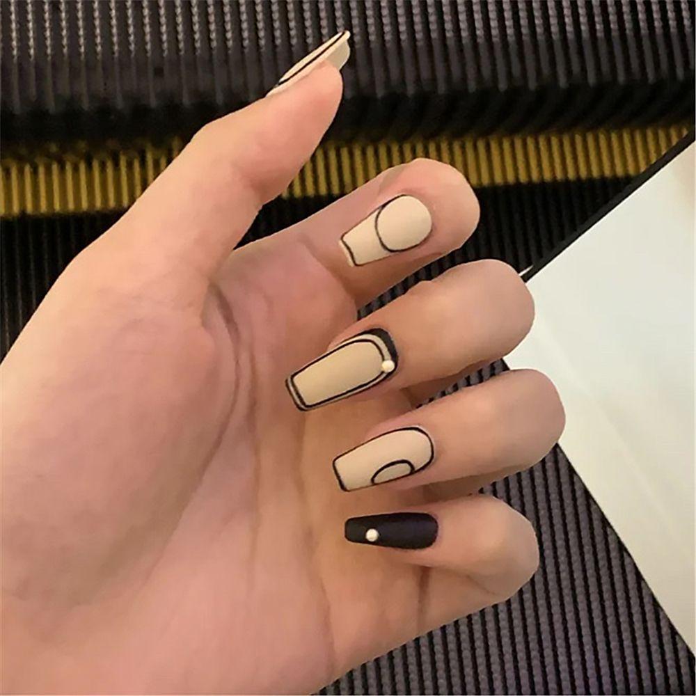 24pcs/Box Artificial Full Cover Nail Tips Wearable Ballerina False Nails Press On Nails French Style