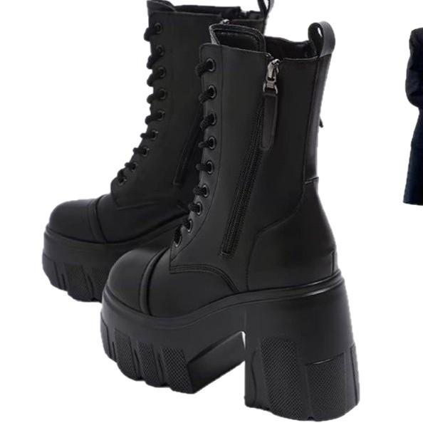 11CM super high heel Martin boots women's winter fashion muffin thin thick sole inner height increase British short boots