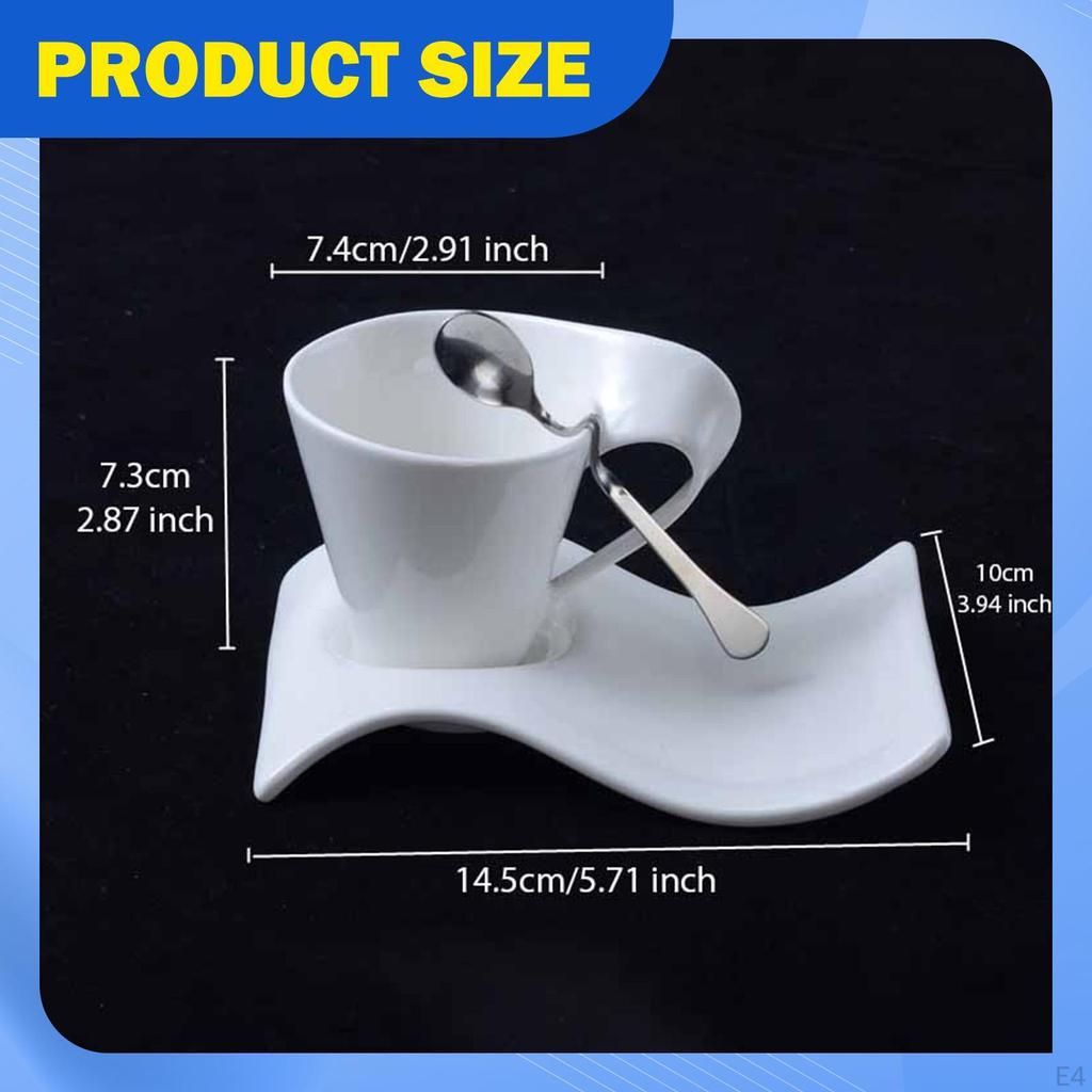 Ceramic Coffee Mug with Saucer Set Abstract Art Chocolate Spoon for Office