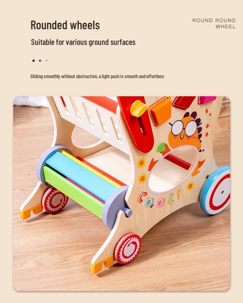 Multifunctional Wooden Child's Push Toy Shopping Cart and Walker