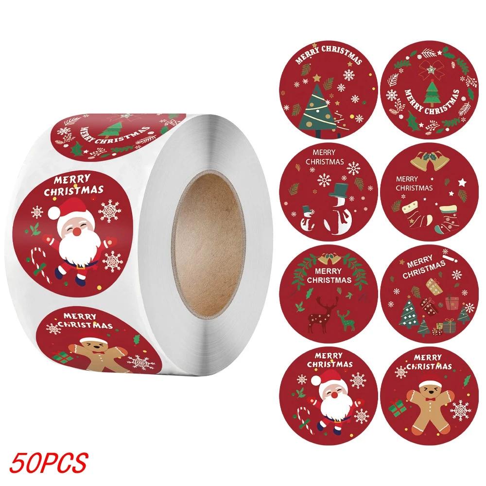 50-500Pcs Christmas Tree Santa Claus Merry Christmas Stickers 2.5cm Thank You Stickers for Gift Sealing Holiday Candy Bag Decor
