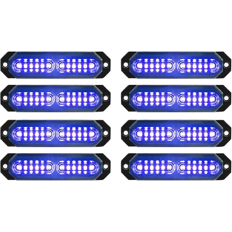 ASPL 8Pcs Sync Feature Ultra Slim 12-LED Surface Mount Flashing Strobe Lights For Truck Car Vehicle LED Mini Grille Light Head Emergency Beacon