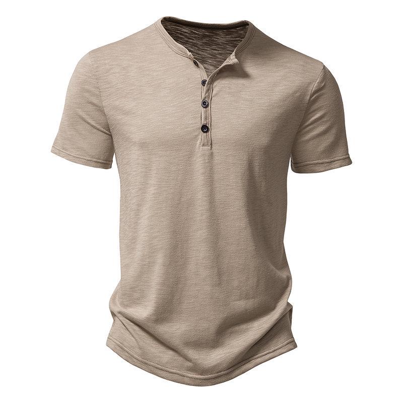 Мужская футболка-поло из бамбукового хлопка с воротником хенли - Модная футболка с коротким рукавом