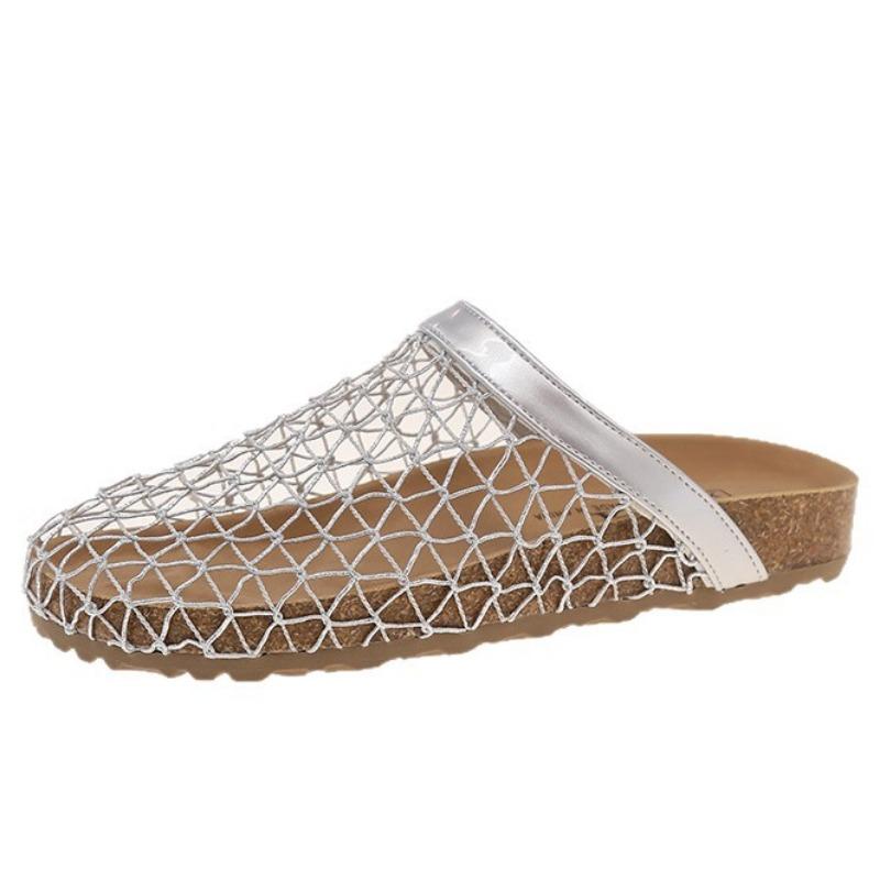 Тапочки с полым носком, женские летние, новые дышащие туфли из рыболовной сетки, пляжные сандалии для отдыха на море