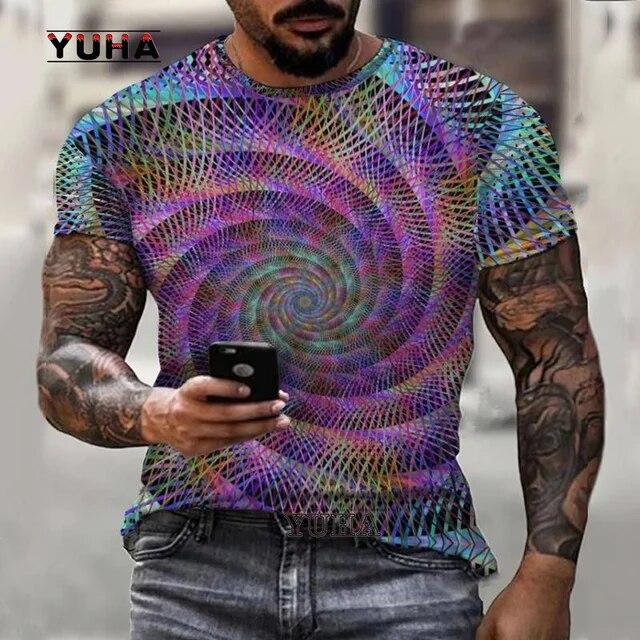 Красочная мужская футболка с абстрактным 3D принтом и коротким рукавом, уличная модная повседневная спортивная футболка большого размера 100-6XL