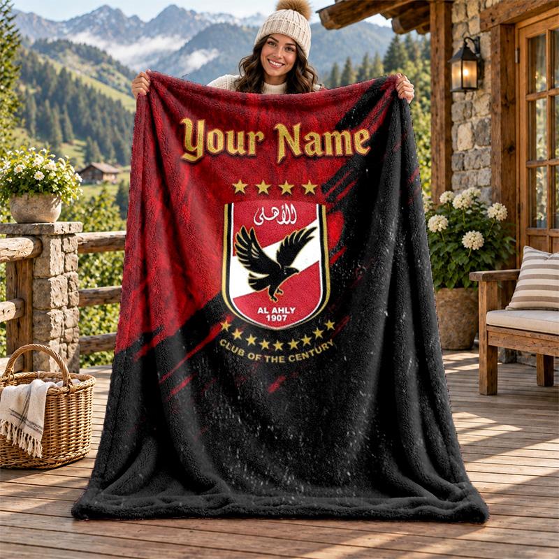 Al Ahly FC Custom Name Flannel Blanket Personalized Soft Warm Plush Throw Blanket Customized Gift for Family Friends