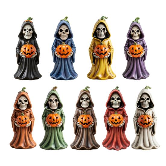 Хэллоуин Череп Тыква Фигурка Смола Скелет Держащий Тыкву Статуэтка Жуткие Настольные Украшения для Домашнего Декора