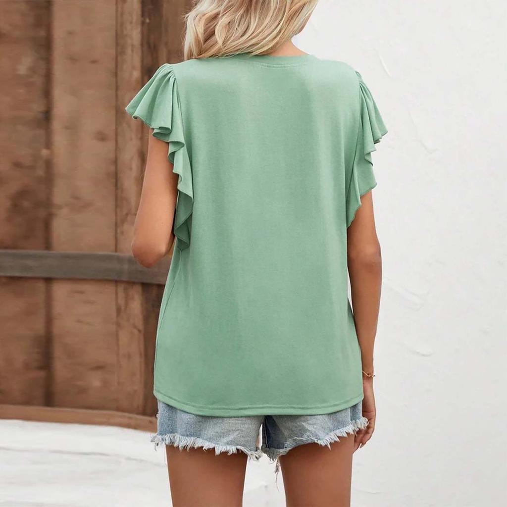 Женские летние топы с короткими рукавами, на пуговицах, с V-образным вырезом, свободные, повседневные, однотонные, удобные
