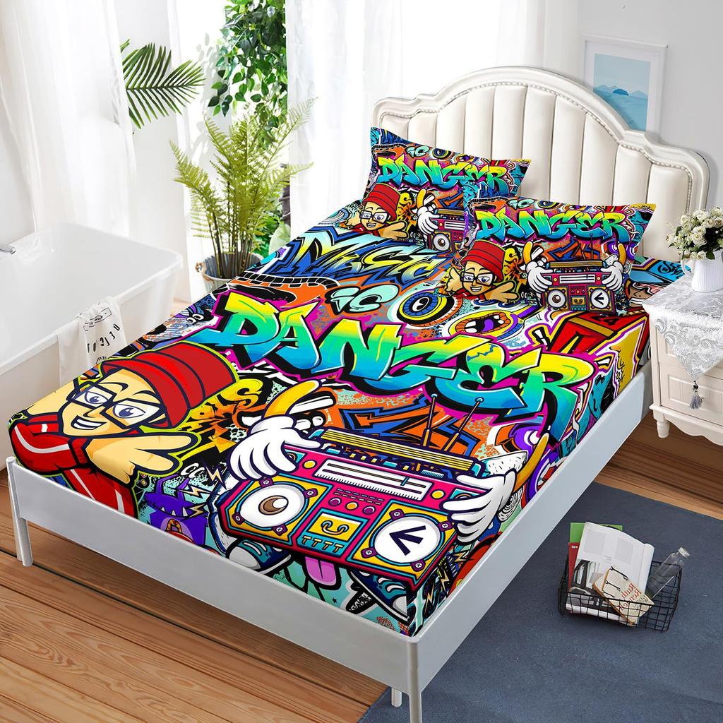 Музыка Цвет Граффити Танцор Узор Лист Трехкомпонентное Постельное Белье с Цифровой Печатью Дети Взрослый