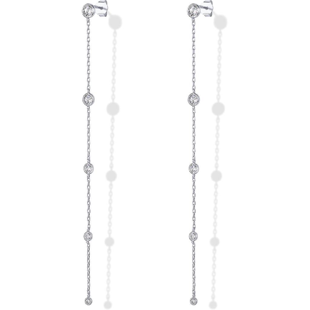PAVOI 14K Gold Plated 925 Sterling Silver Posts Station Linear Dangle Earrings for Women | Simulated Diamond Chain Drop Earrings