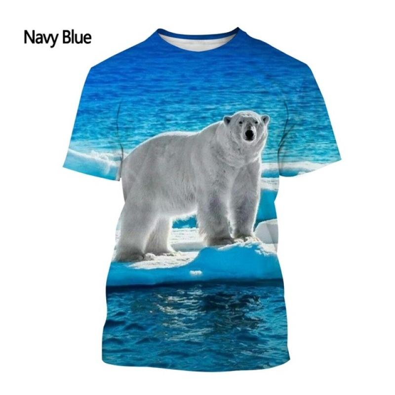 Men's and Women's Summer Casual Short-sleeved T-shirt New Fashion Polar Bear 3d Printing T-shirt
