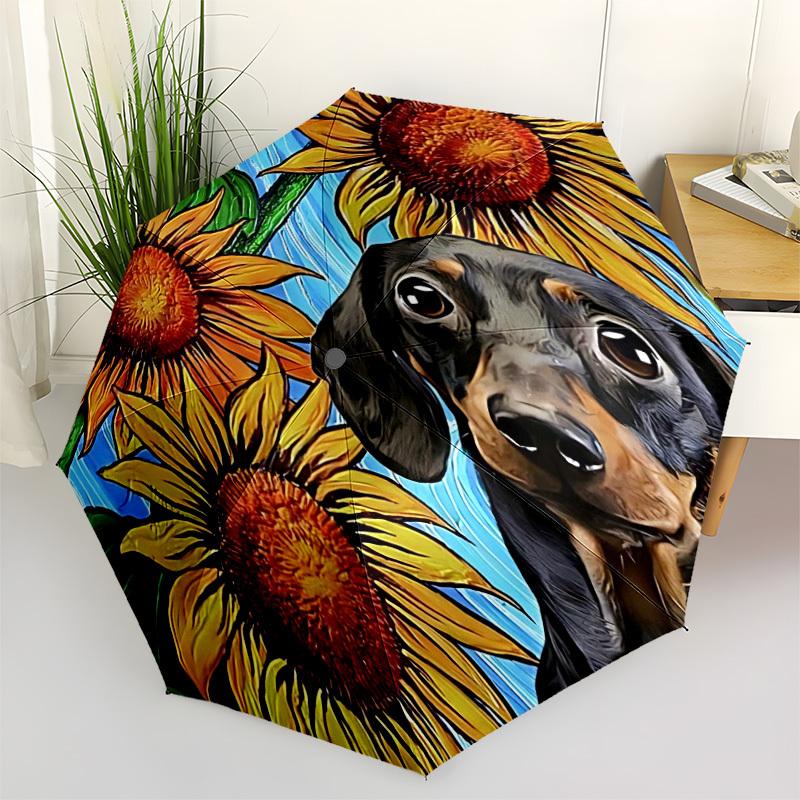 1pc Sunflower Dachshund Automatic Open/Close Umbrella, Portable Folding Umbrella for Travel, Themed Events111