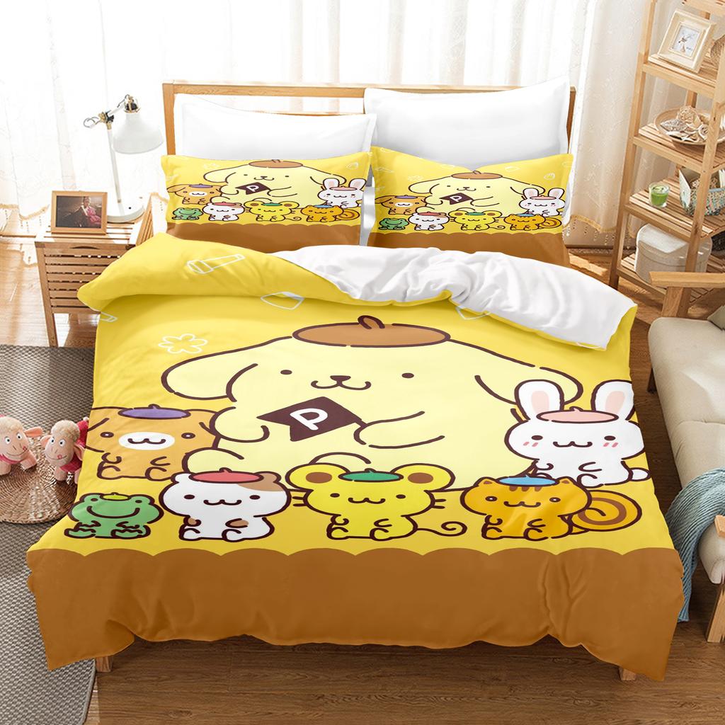 Pompompurin Sanrio 3-Piece 1 Пододеяльник Один Комплект Постельного Белья Comforte Luxus Изысканный Подарок на День Рождения 100% Полиэстер Домашний Декор