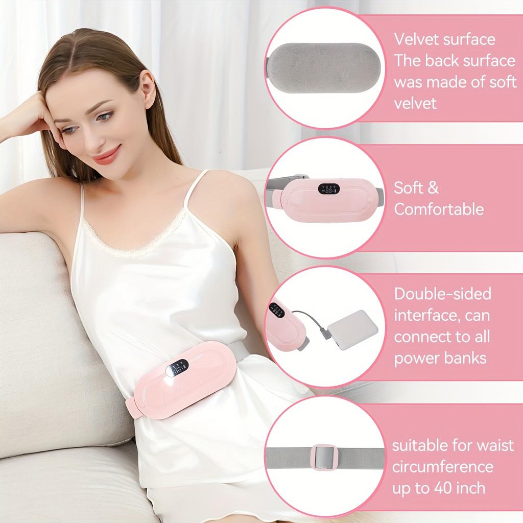 Cordless Electric Waist Belt Massager - Portable Fast Heating Pad with 3 Heat Levels, 3 Massage Modes, Back and Belly Heating