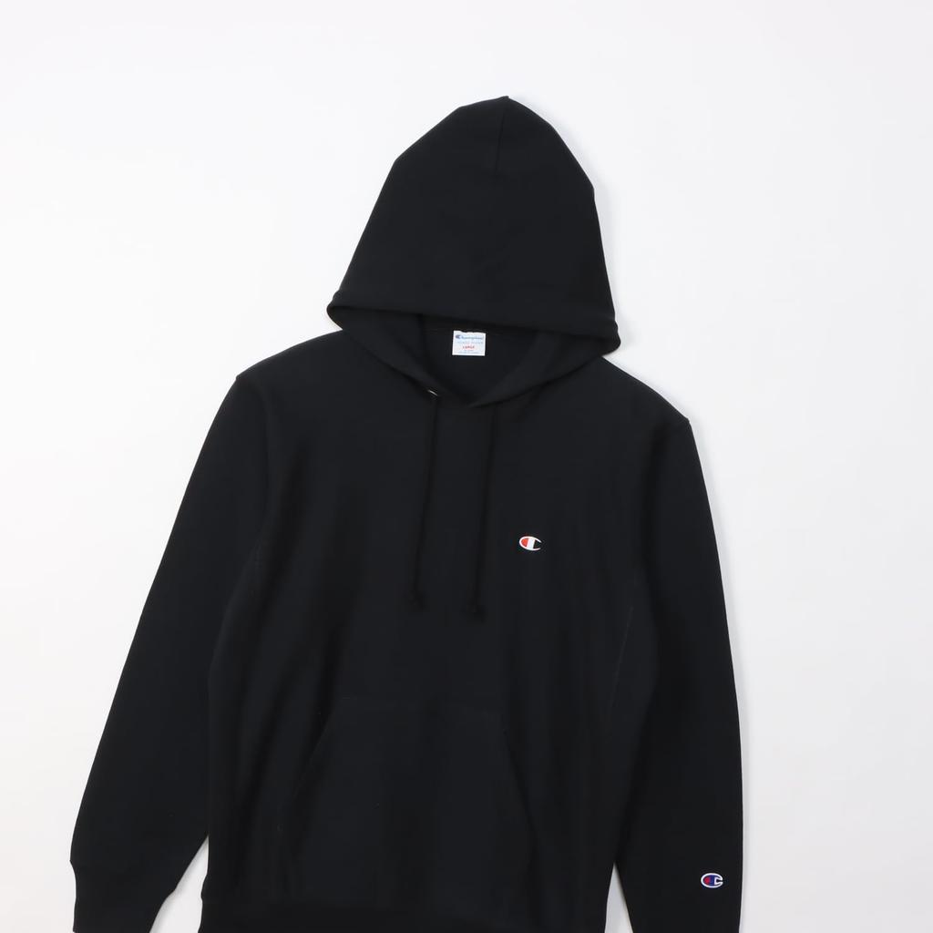 Parka Long Sleeve Cotton 10oz Relax Fit Fleece Embroidery One Point Logo Reverse Hooded Sweatshirt REVERS Midnight Black L [Champion] 100% Weave(R)