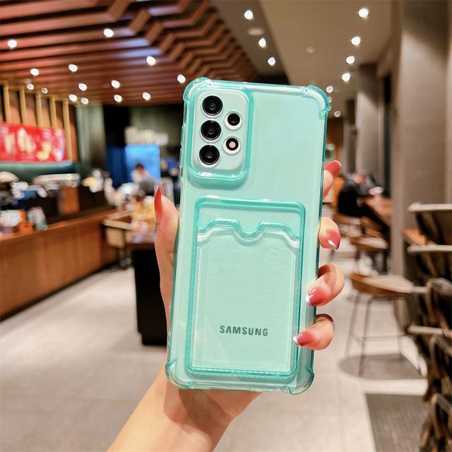 Shockproof Wallet Card Slot Holder Case For Samsung S23 Ultra S22 Plus S21 S20 FE A14 A34 A54 A53 A13 A23 A33 A52 Transparent Airbag Soft Cover