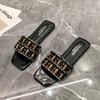 Fashion Fashion Luxurious Rhinestone Women Silver Slippers Square Toe Beach Slides Summer Outdoor Casual Flat Slippers Female Large Size