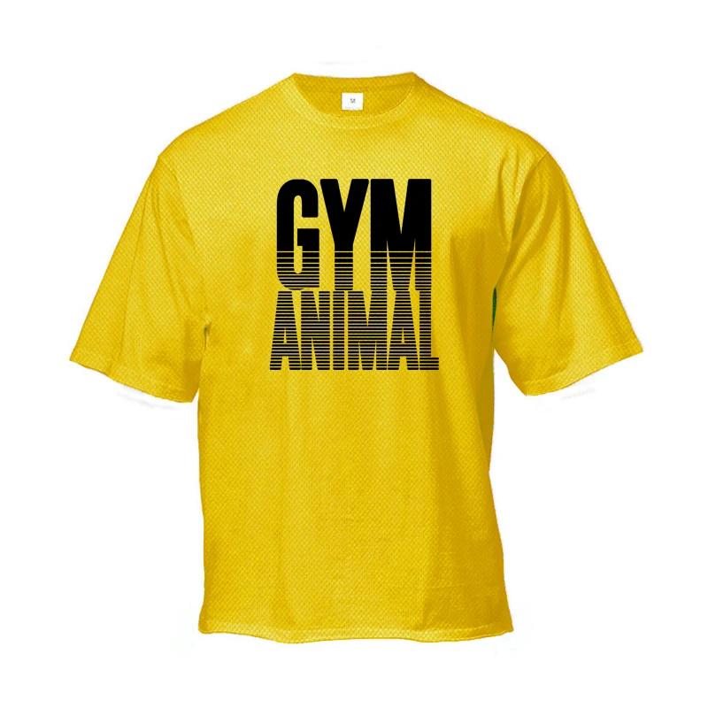 Muscleguys Спортивные футболки с принтом животных для мужчин, оверсайз, со спущенными плечами, с рукавом до локтя, летняя, быстросохнущая сетчатая одежда, фитнес, свободная футболка