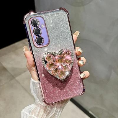 Чехол для телефона для Oppo Reno 14 14F Reno14 Reno 13 13F Reno13 Reno 12 F 12F Pro Блестящий Бриллиантовый Сердце Ударопрочный Чехол с Подставкой