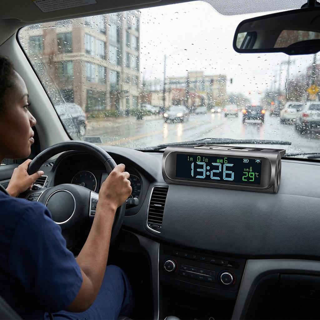 Solar/USB Car Dashboard Clock Digital Clock with Time/Date/Temperature Display Electronic Clock for Car Truck Outdoor Camping