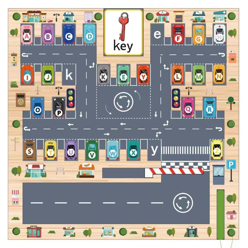 Early Education Traffic Letter Pairing Parking Lot Double Magnetic Pen Maze Color Classification Counting Walking Toy