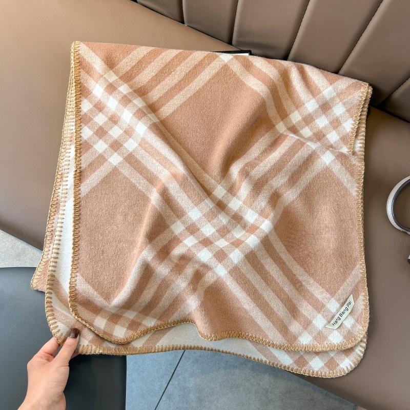 Black Imitation Cashmere Scarf Women's Winter High-end Sense Double-sided Plaid Pattern Warm Scarf Thickened Versatile Shawl