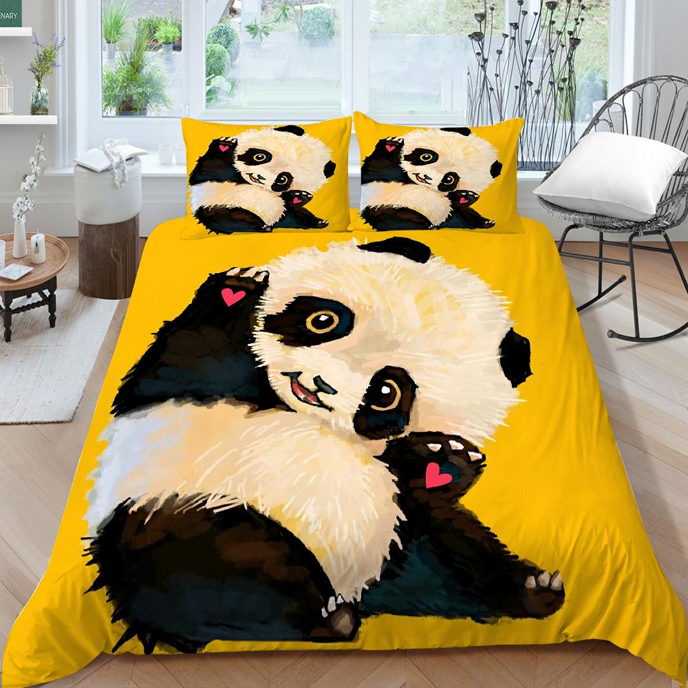 Lovely Giant Panda Printed Bedding Single Double Bed Full Size Pillowcase and Quilt Cover 2 or 3 Animal Patterns Comfortable Home Decoration