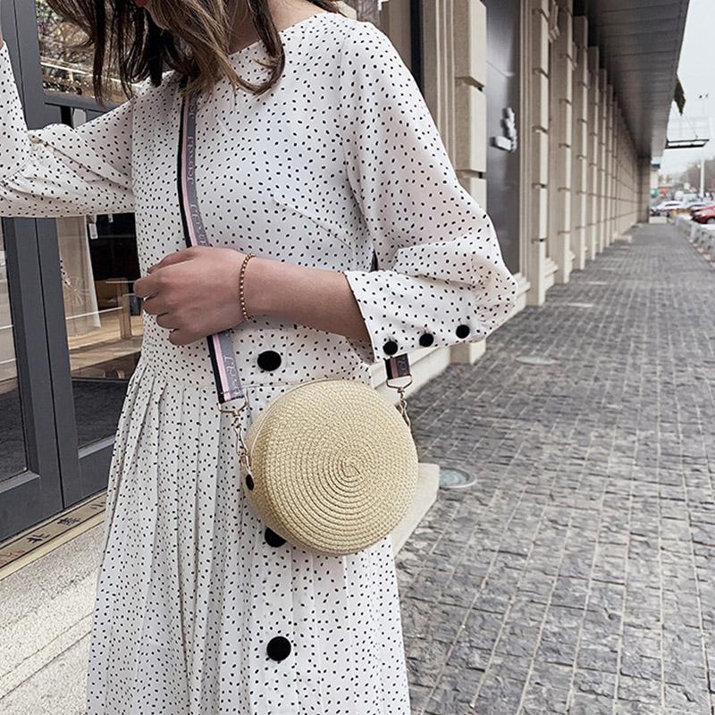Yogodlns Literary Straw Straw Round Bag For Women Summer Woven Crossbody Bag Travel Vacation Beach Bags Casual Rattan Straw Tote