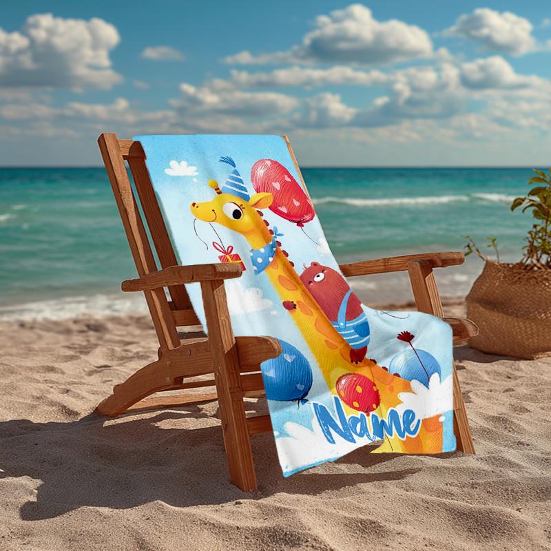 Custom Name Ultra-Soft Beach Towel with Giraffe Theme,Ideal for Pool - Camping, Diving - Perfect Travel Essential, Vibrant Beach Towel.